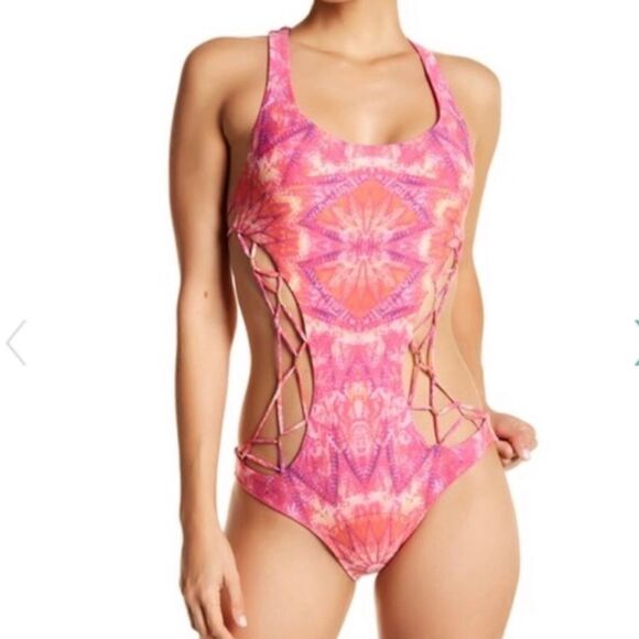 Ale by Alessandra Strappy Sexy Monokini Island Fire Pink Tie Dye XS Revolve - Picture 3 of 11